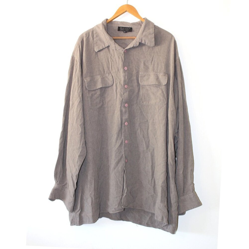 VTG Bernini Beverly Hills Men's Collared Shirt 3XT Brown Long Sleeve Pockets